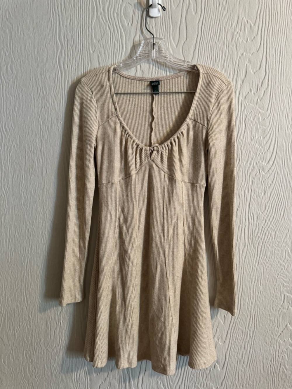 wild fable Cream Ribbed Long-Sleeve Swing Dress